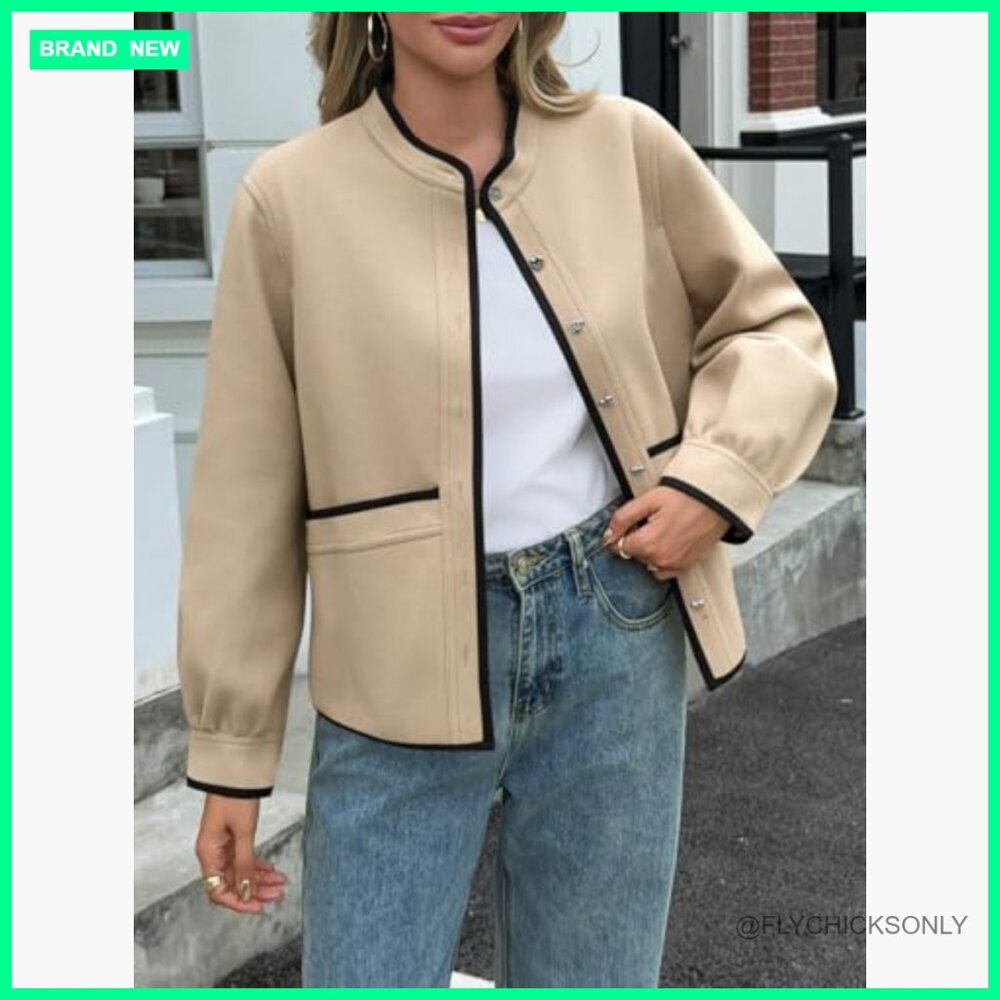 Polyester Puff Sleeve Bomber Jacket Button Down C… - image 4